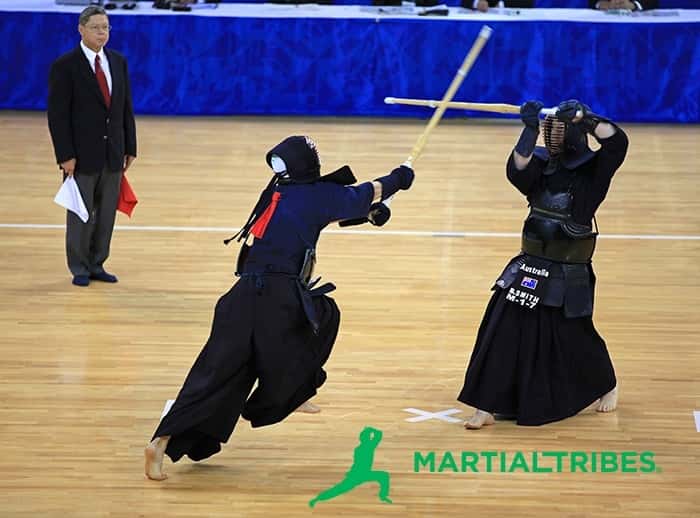 Martial arts with an armor and a sword of bamboo